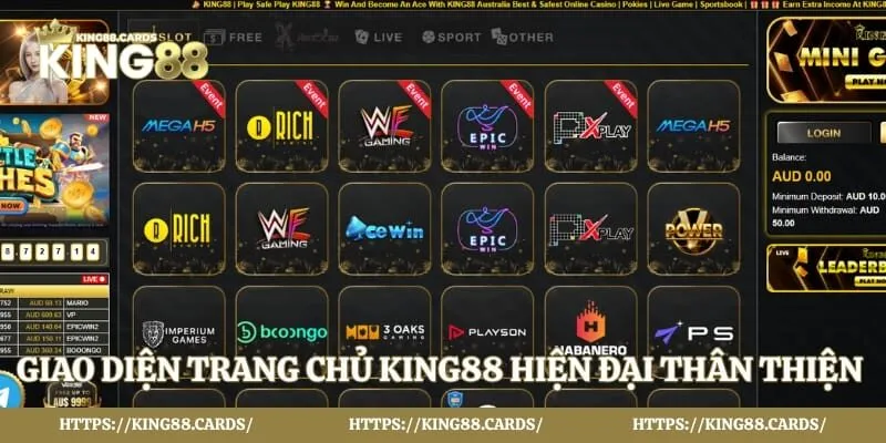 Giao diện trang chủ King88 hiện đại thân thiện với người dùng 